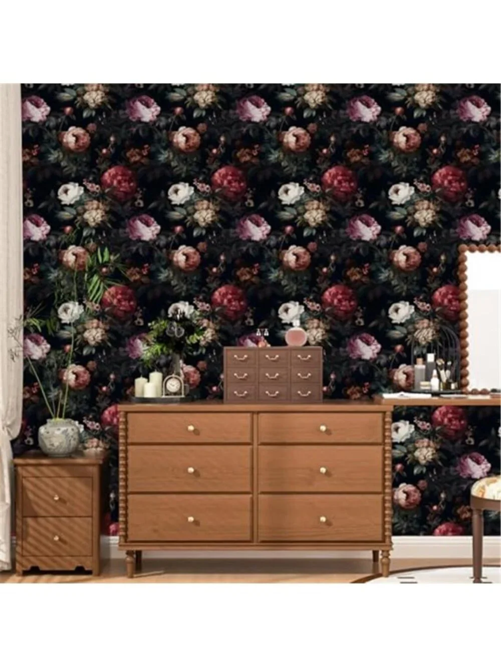 Dark Floral Peel Stick Wallpaper Vintage Removable Vinyl Contact Paper Decor